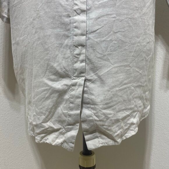 Ellen Tracy Cream Scoop Neck 1/4 Zip Linen Blouse Top Roll Tab 3/4 Sleeve Size L - Picture 9 of 12